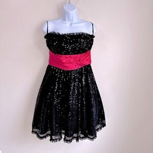 Betsey Johnson Strapless Black Sequined Formal Prom Cocktail Dress Size 12